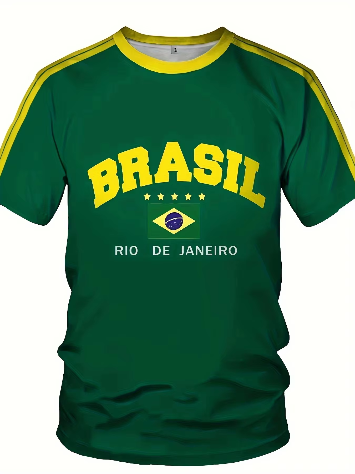 2025 nouveau Brésil Drapeau Imprimé T-Shirt Pour Hommes Col Rond Manches Courtes Rétro Décontracté M