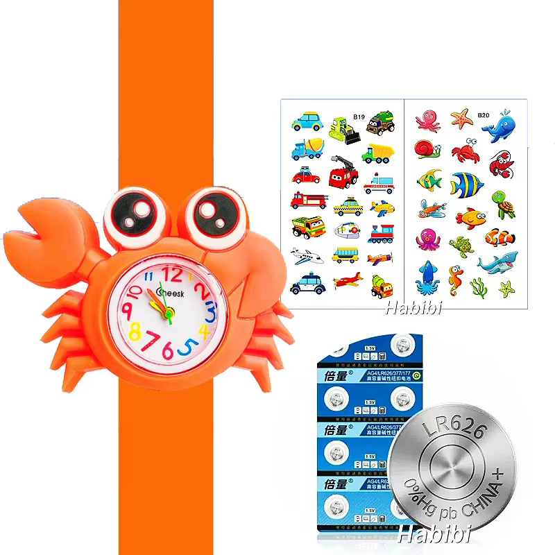 Montres à claquettes pour enfants, bracelet d'animaux inclus, horloge de dessin animé, jouets pour g