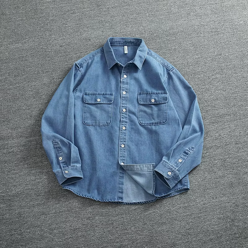 Chemise en Jean Bleu Cargo à Manches sulfpour Homme, Manteau Ample et Décontracté, Multi-Poches, de 