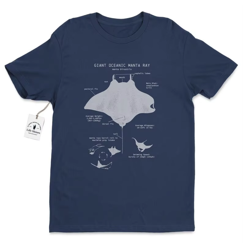 Manta Ray anatomie océan géant Manta Ray T-shirt biologie marine biologiste cadeau Manta Ray cadeau 