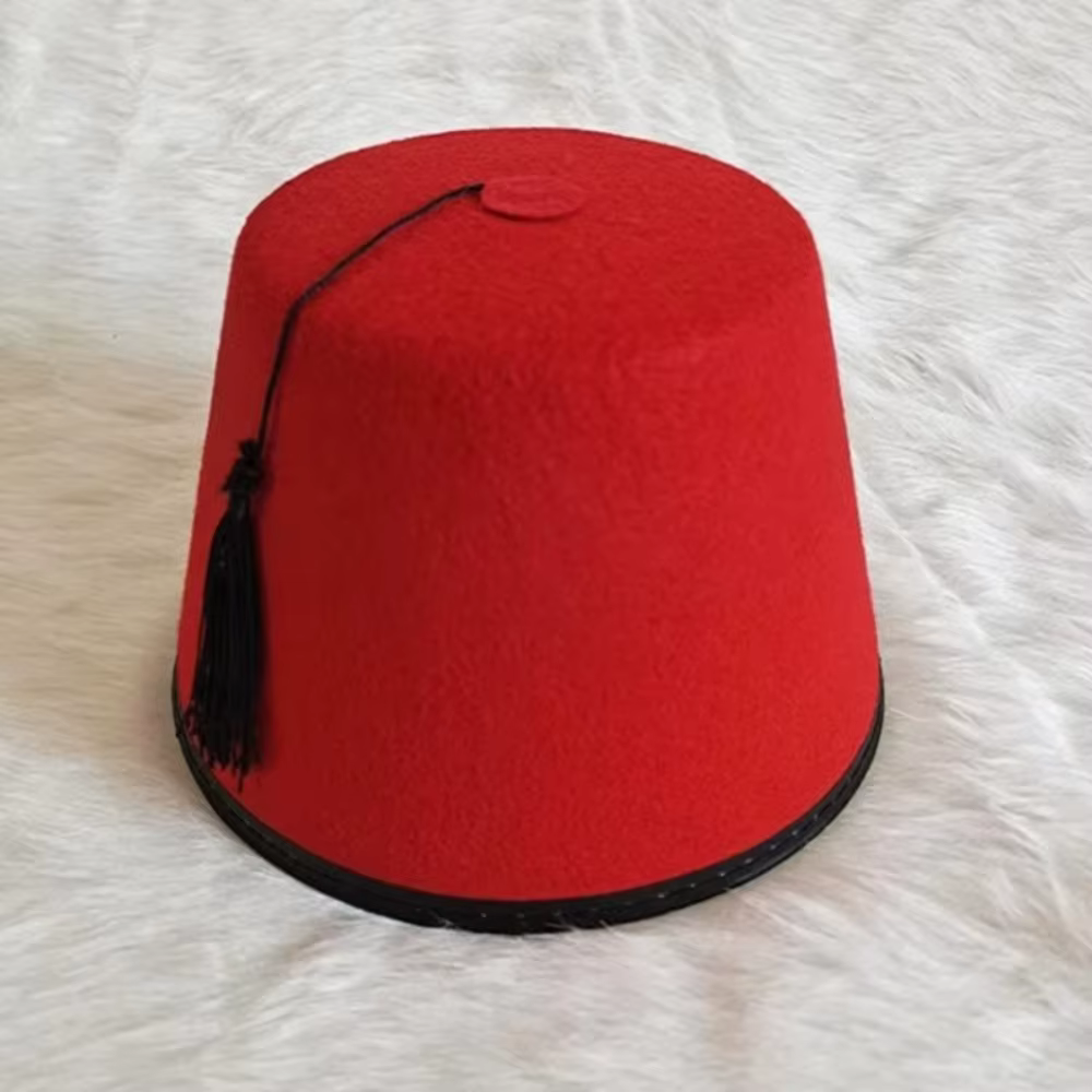 Casquette Fez ronde en feutre, respirante, couleur rouge, chapeau Tarboosh Fez, chapeau marocain Cos