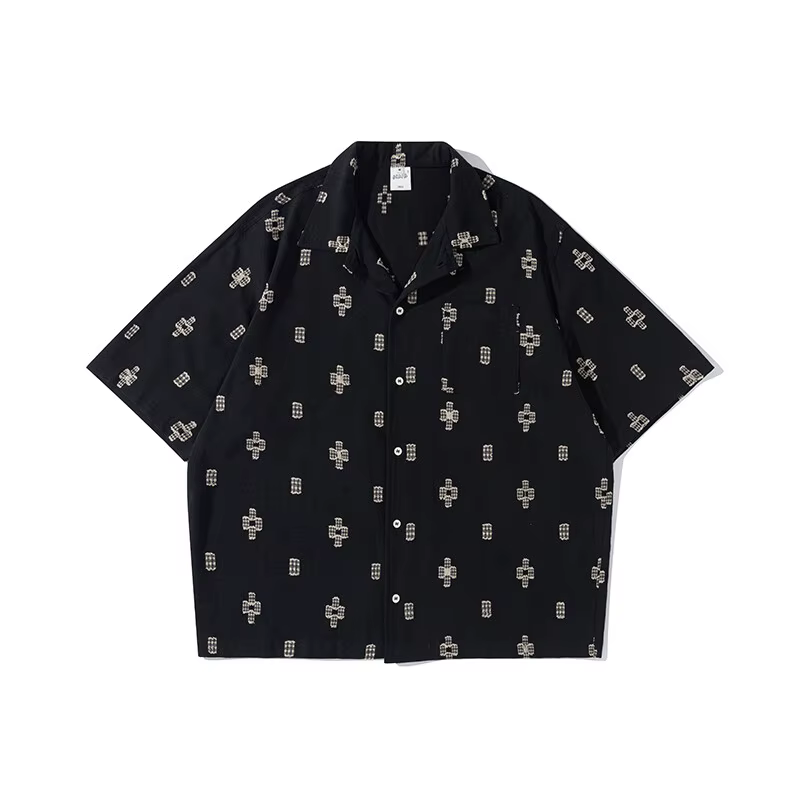 Hommes japonais col cubain décontracté Vintage brodé Jacquard chemise Cityboy ample décontracté Stre