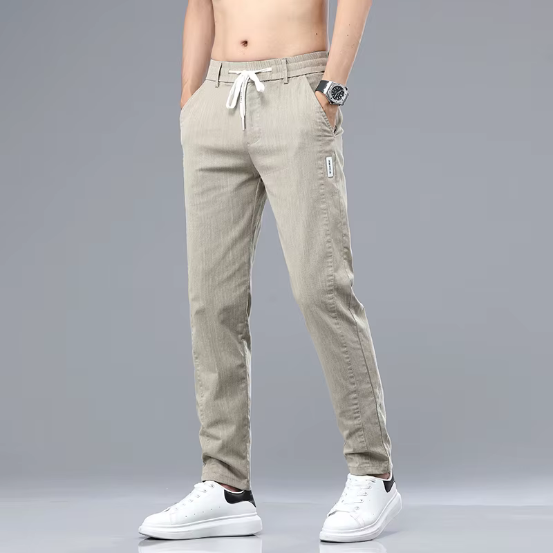 6 couleurs été hommes classique coton couleur unie mode affaires pantalons décontractés taille élast