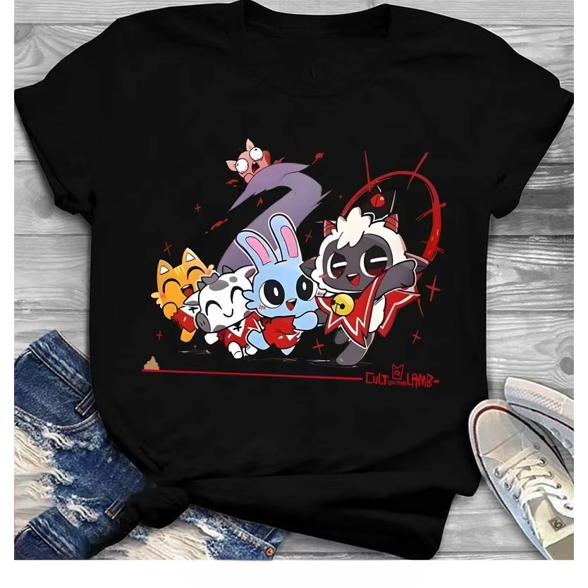 T-shirt Cult of the Lamb surdimensionné unisexe, vêtements de personnalité adaptés à toutes les sais