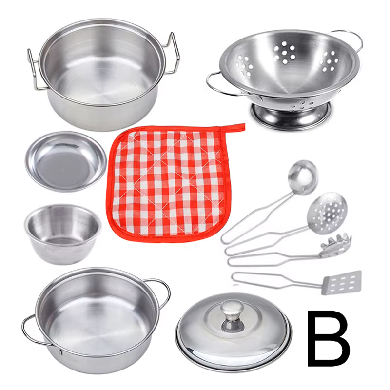 Accessoires de jeu de simulation de cuisine, jouets avec ustensiles de cuisine en acier inoxydable, 