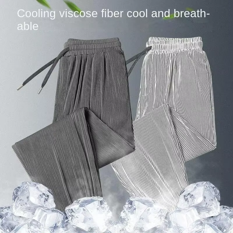 Pantalon d'été 2026 en soie glacée ultra-fine pour homme, coupe droite ample, drapé, jambe large, st