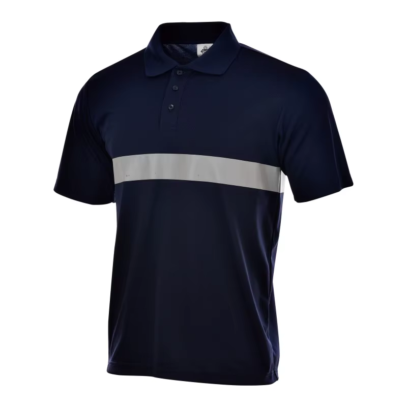 Polo de sécurité au travail avec réflecteur, chemise moulée, t-shirt Hi Vis, bleu marine