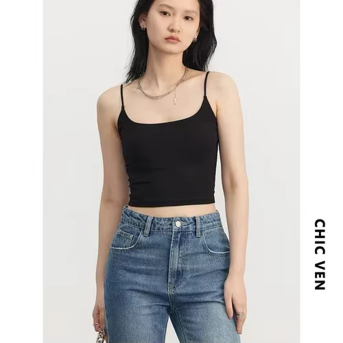 CHIC VEN-Débardeur court pour femme, haut court, couleur unie, nouvelle collection printemps été 202