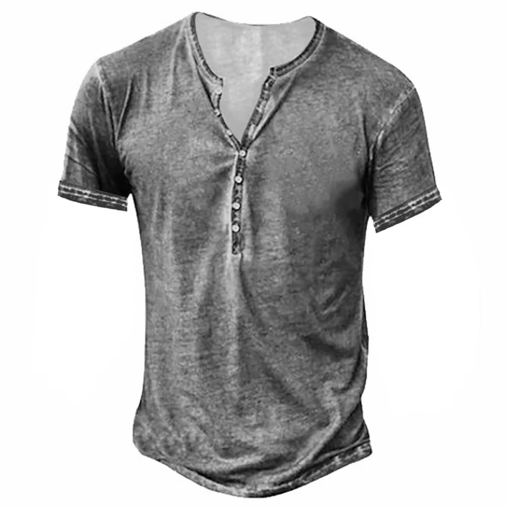 T-shirt Rétro Col V en Coton pour Homme – Manches Courtes, Tendance Décontractée, Coupe Ample, Idéal