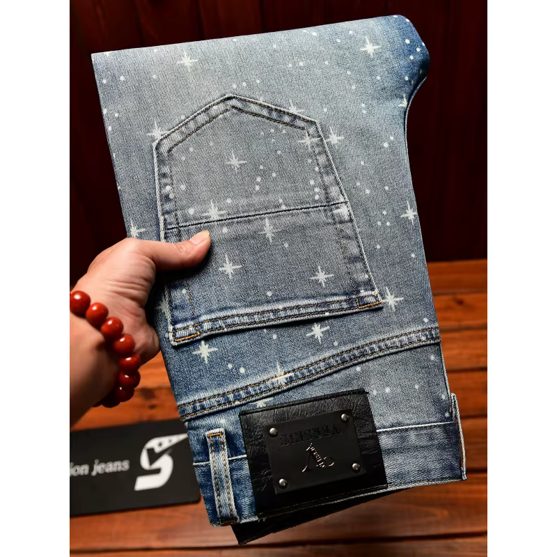 Jean de luxe léger imprimé Flash pour hommes, avec petits pieds, vêtements d'automne pour hommes, pa