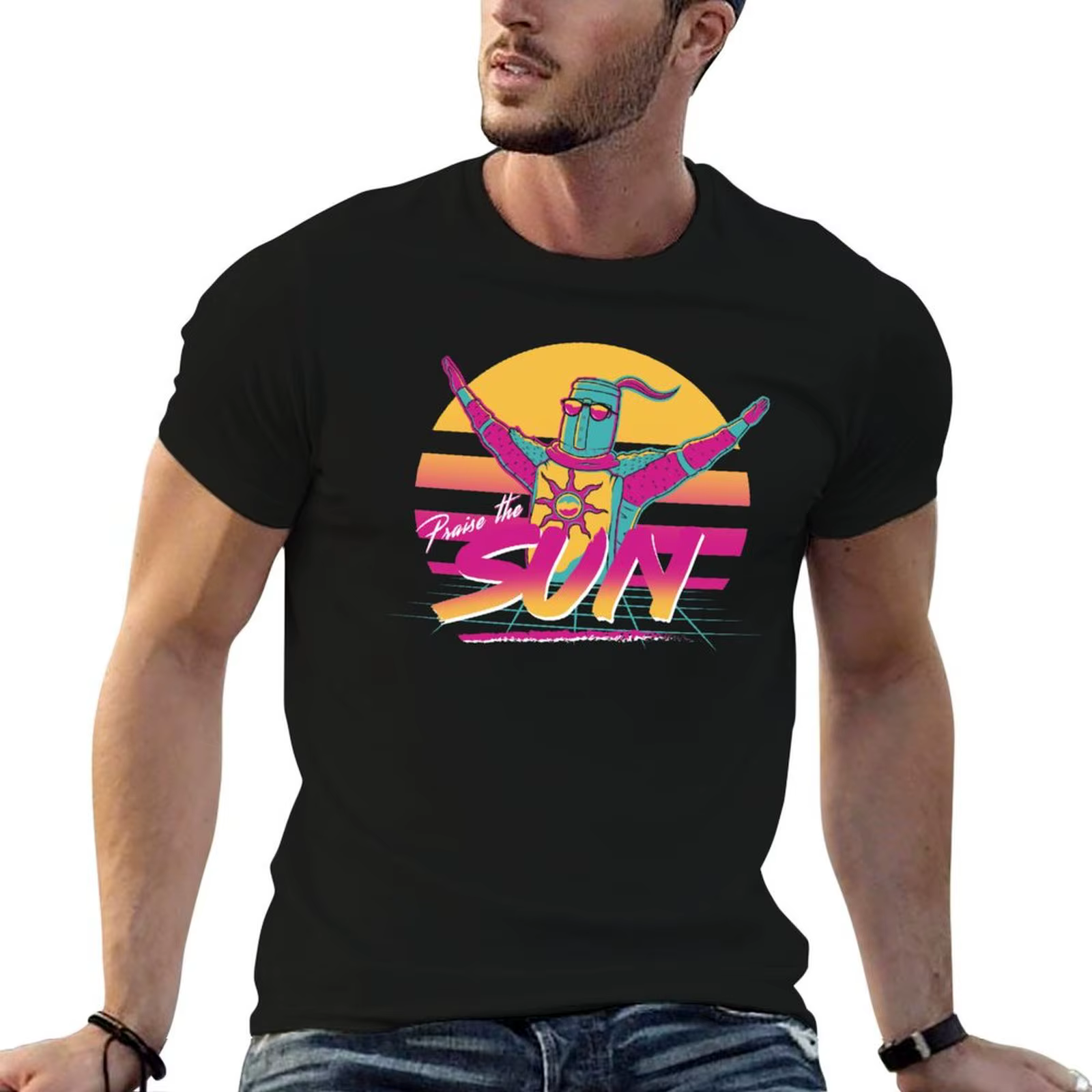 T-shirt Praise The Sun, t-shirts amusants en coton pour homme, t-shirts en coton pour homme, T-shirt