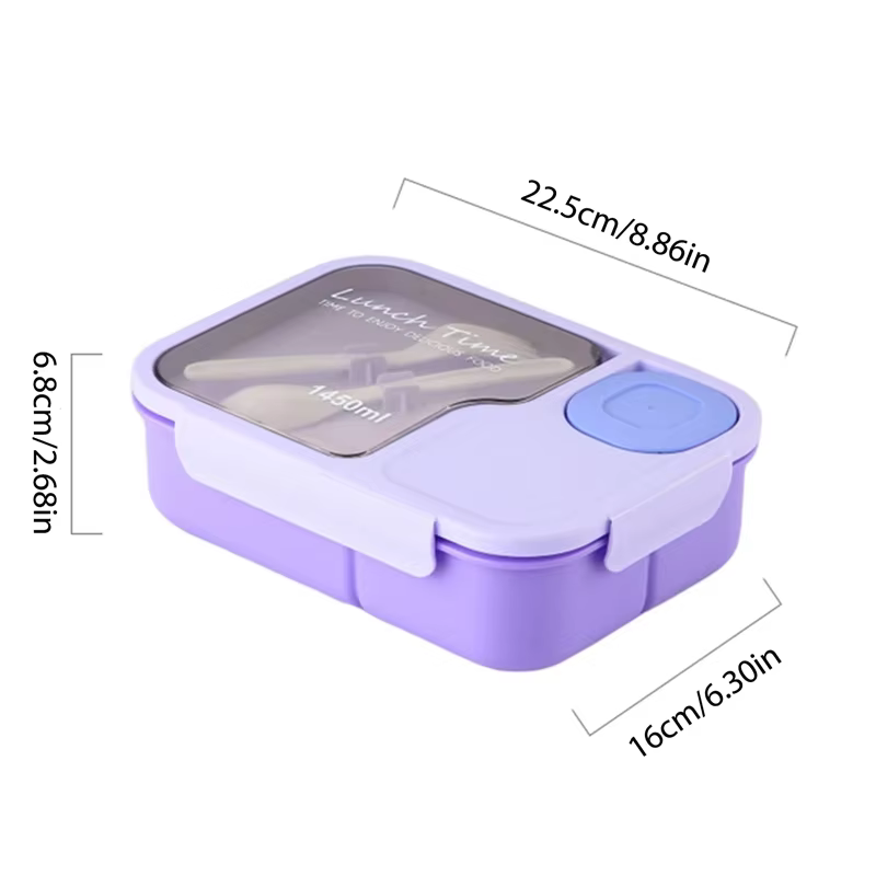 Bento Lunch Box for Kids Girls, Cartoon Students, Kawaii Cute Metropolitan, 3 Grid Sandwich, Snack F
