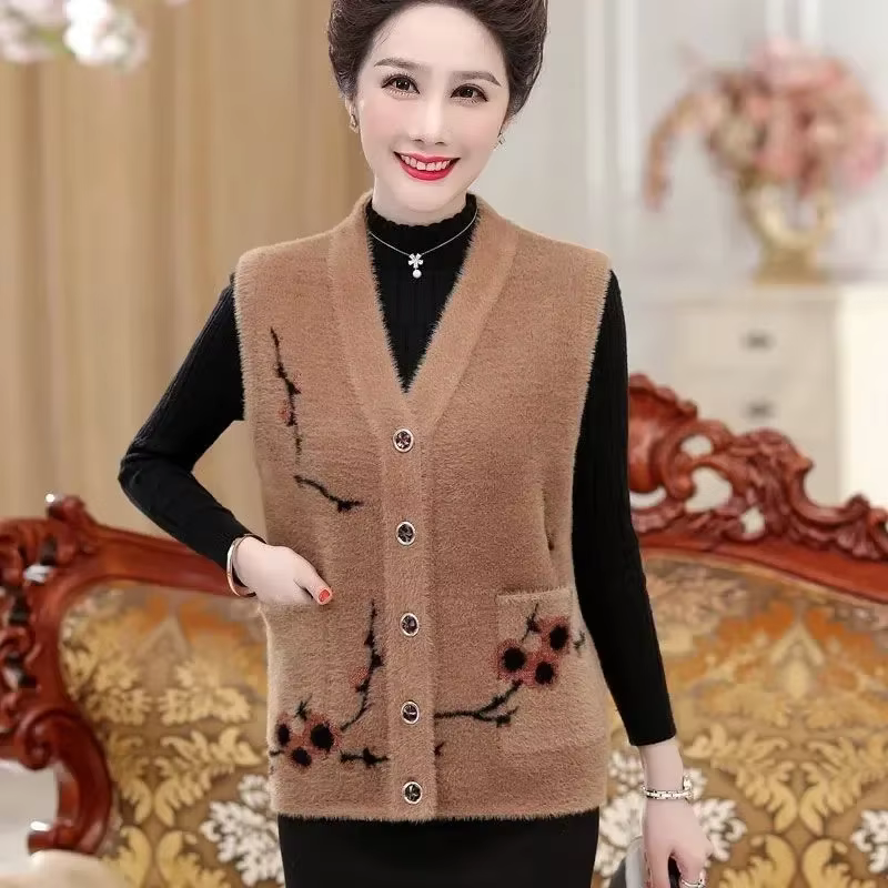 Vêtements pour femmes elmanes d'âge moyen, gilet de grand-mère, tenue de grand-mère, printemps, auto