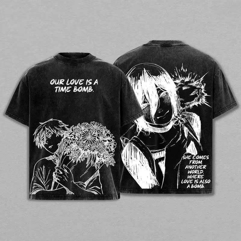 Reze graphique imprimé T-shirt tronçonneuse homme Anime Vintage lavé surdimensionné T-shirt hommes f