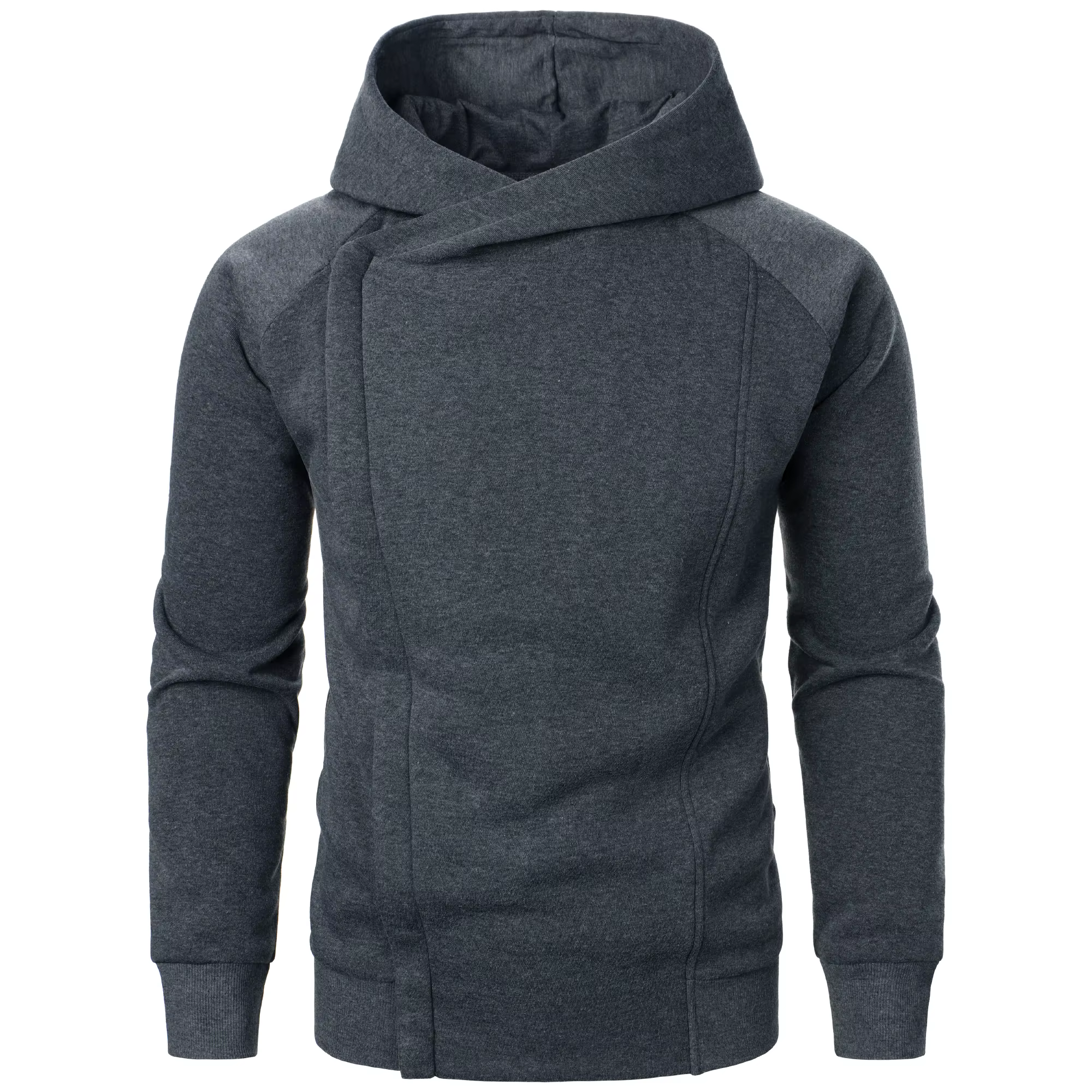 Haut à capuche de couleur unie pour hommes, manches longues, fermeture éclair latérale, automne et h