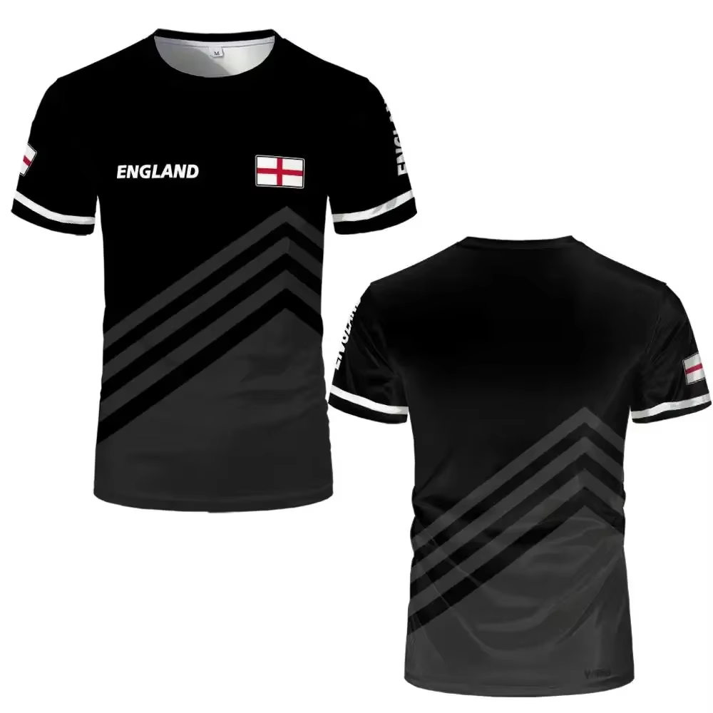 T-shirt de sport graphique Angleterre pour hommes et femmes, imprimé 3D, manches courtes, décontract