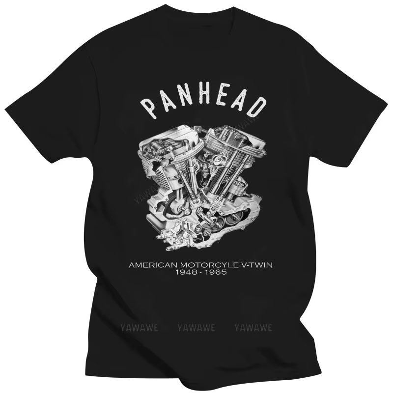 T-Shirt en Coton pour Homme, Marque à la Mode, PanHead V-Twin Engine Cutaway Motorcycle, Couleurs Fo