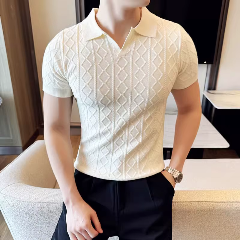 Pulls style polo pour hommes, nouvelle collection été, coupe ajustée, manches courtes, t-shirts déco