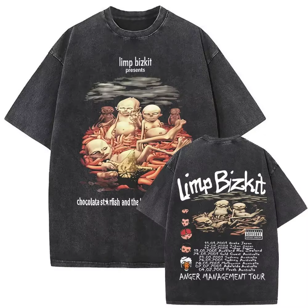 T-shirt Punk Rock Y2k, style vintage délavé, imprimé graphique du groupe de rock Limp Bizkit, vêteme