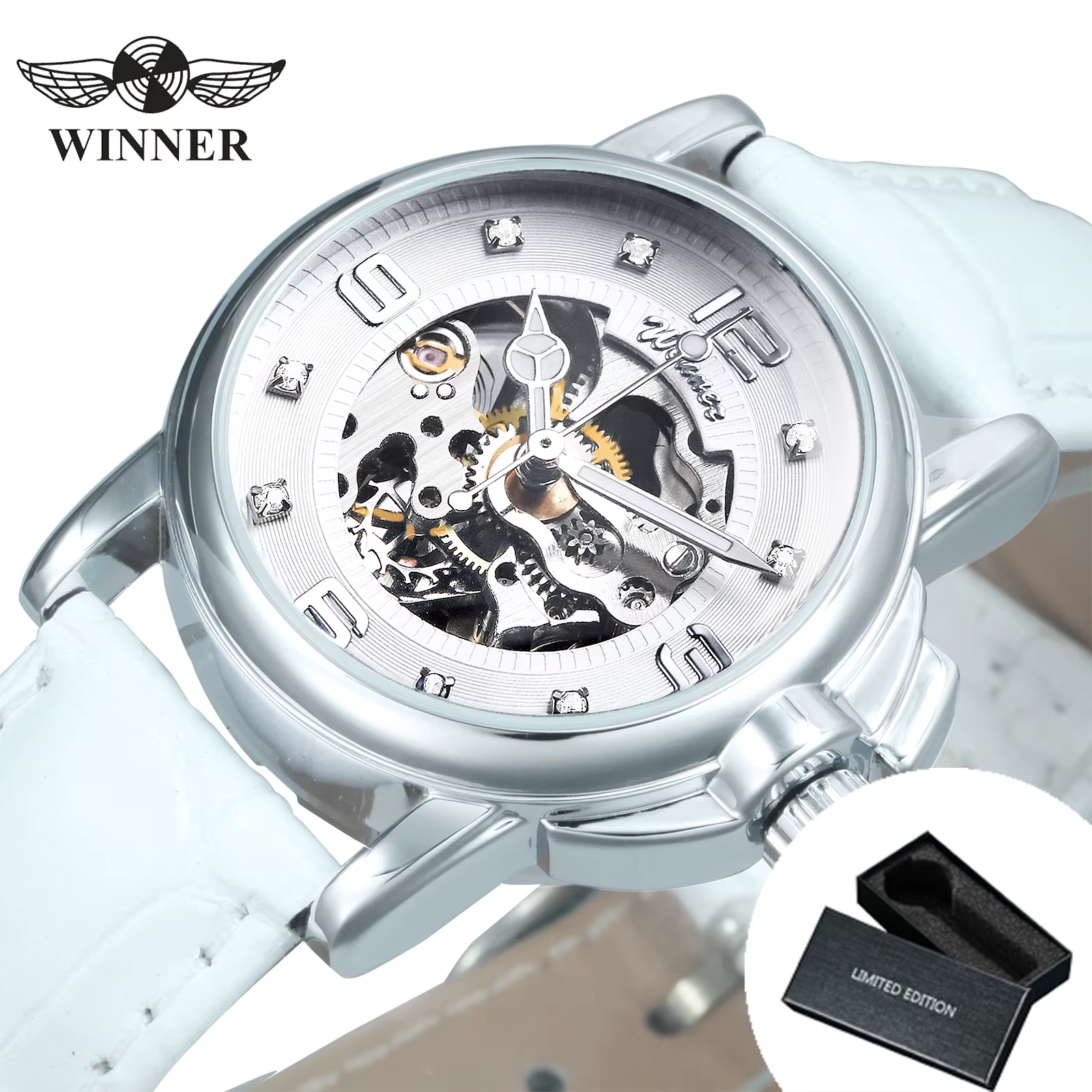 WINNER – montre mécanique automatique pour femmes, squelette glacé, mains lumineuses, élégante, brac
