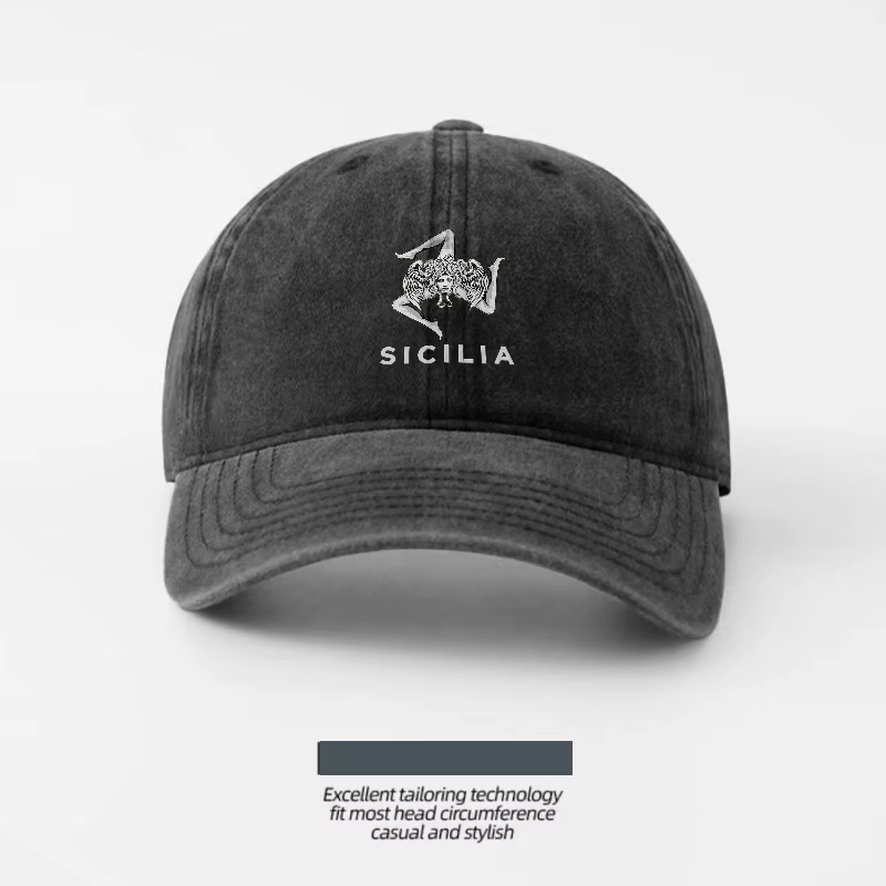 Casquette de baseball en coton lavé avec logo SICILIA, coupe classique, ajustable, avec design venti