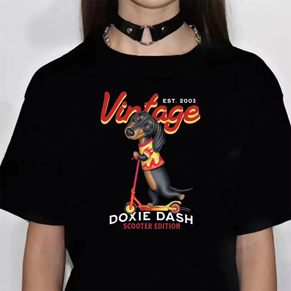 T-shirt mixte confortable pour femme, vêtements Harajuku pour fille, haut manga, teckel