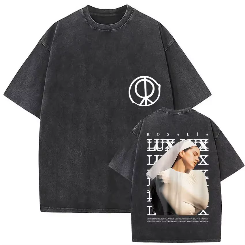 Harajuku Vintage Clothing  Vintage Washed Rosalia Lux Tour 2025 T Shirt Harajuku Aesthetic Oversized