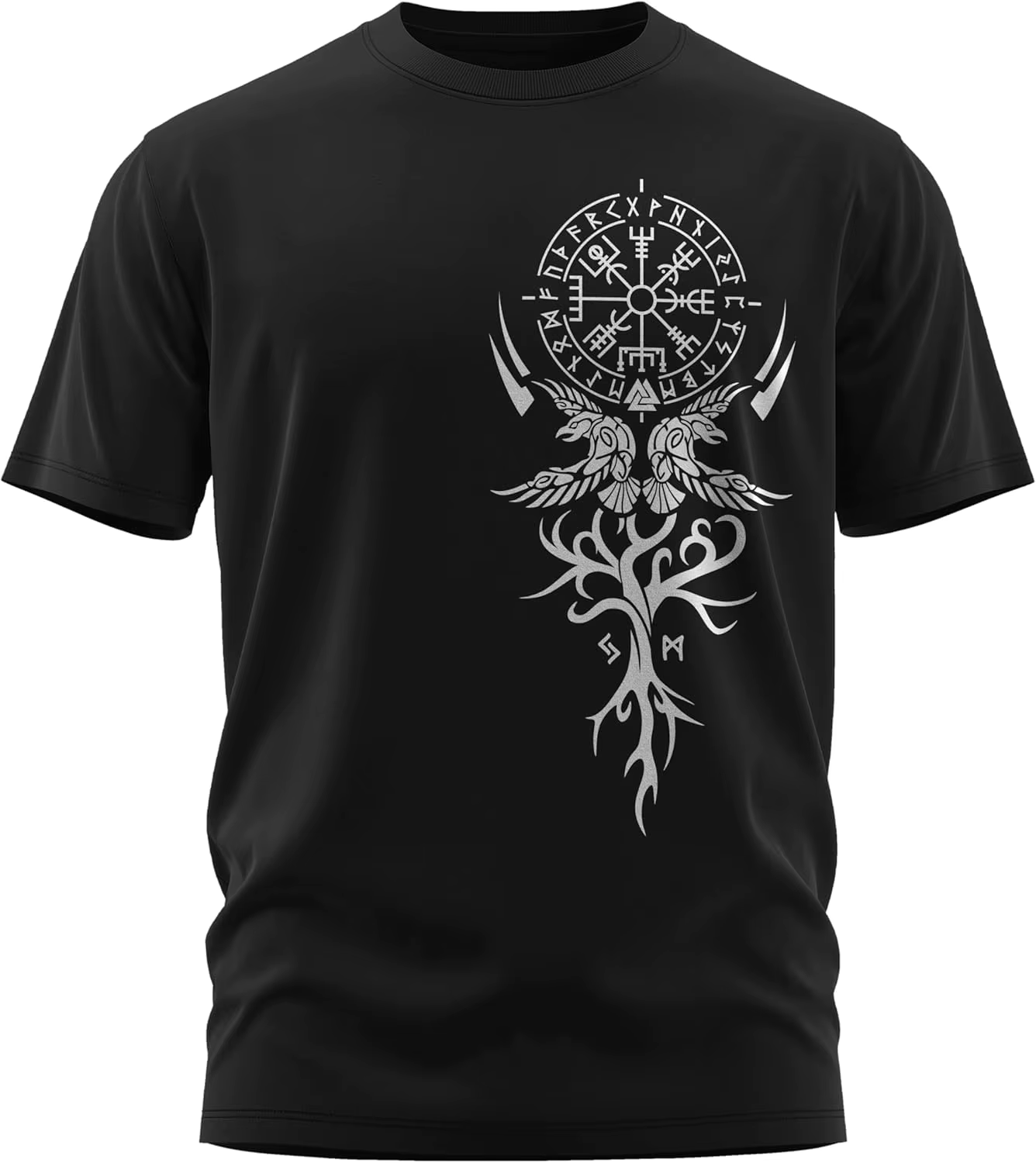 T-shirt manches courtes col rond 100% coton pour homme, décontracté, style nordique, Odin Ravens Val