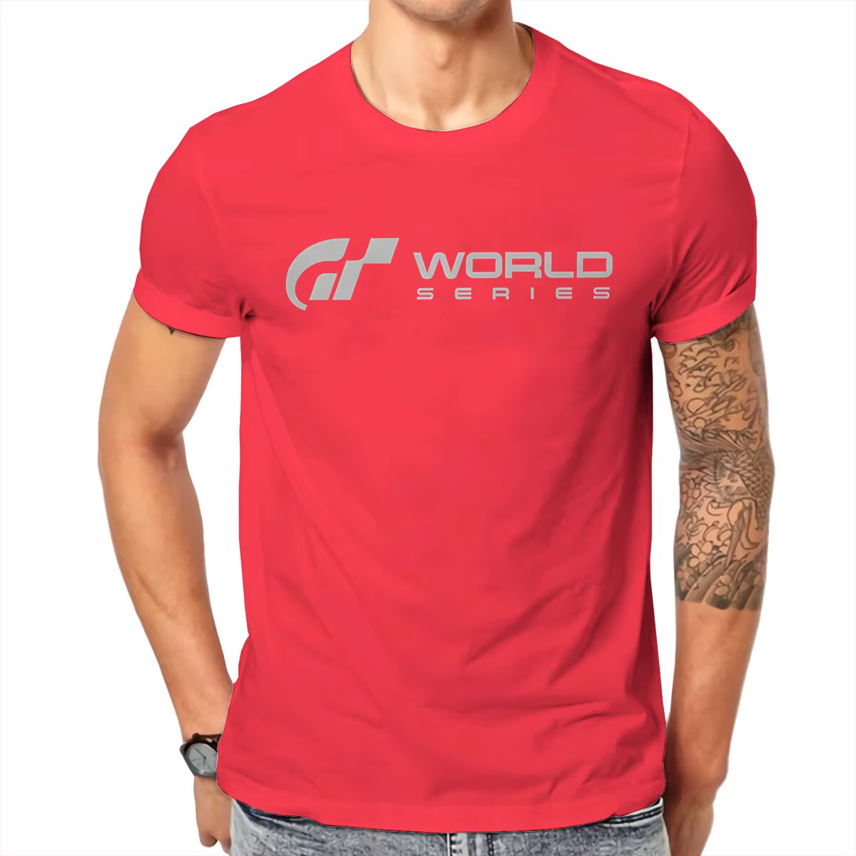 T-shirt gris Gran Turismo World Series pour homme, streetwear en coton, vintage, été