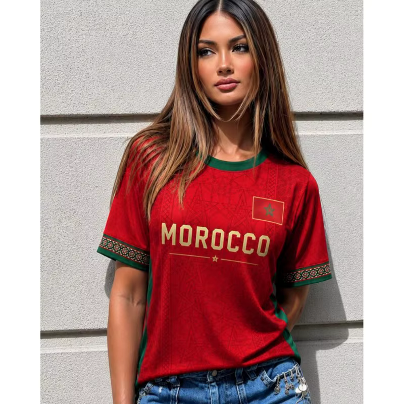 T-shirt pour femme avec drapeau du Maroc, col rond, manches courtes, respirant, séchage rapide, stre