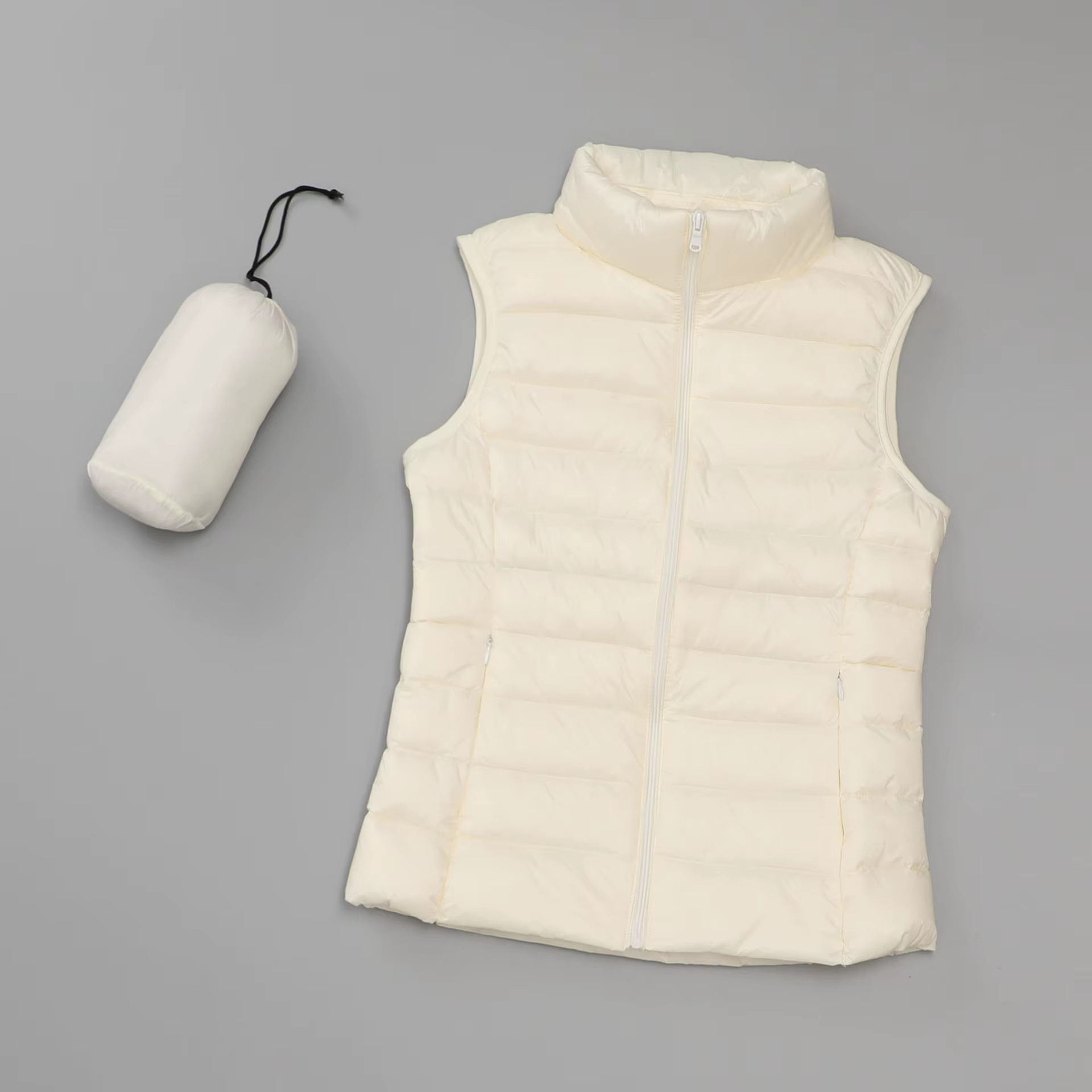 Vêtements pour femmes doudoune légère gilet chaud sans col duvet de canard blanc mince col rond vête