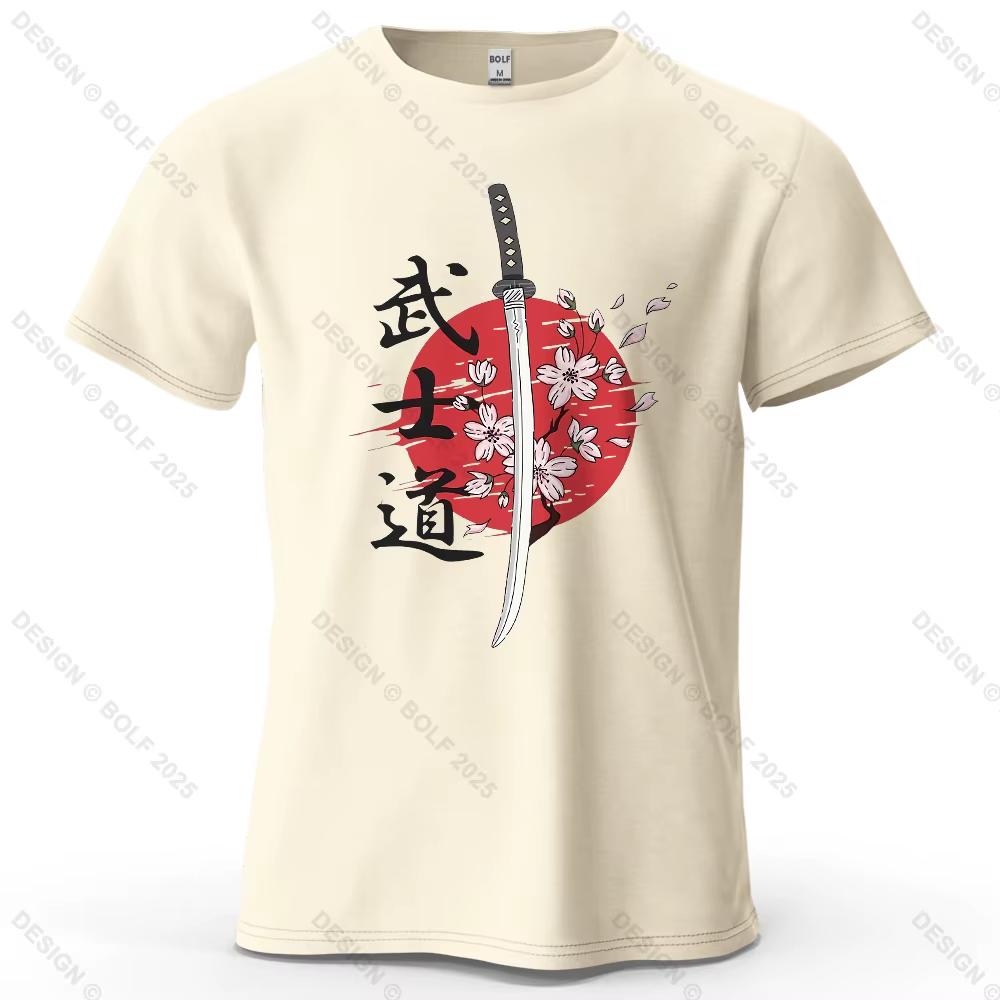 T-Shirt homme imprimé épée de samouraï 100% coton surdimensionné esprit martial t-shirts graphiques 