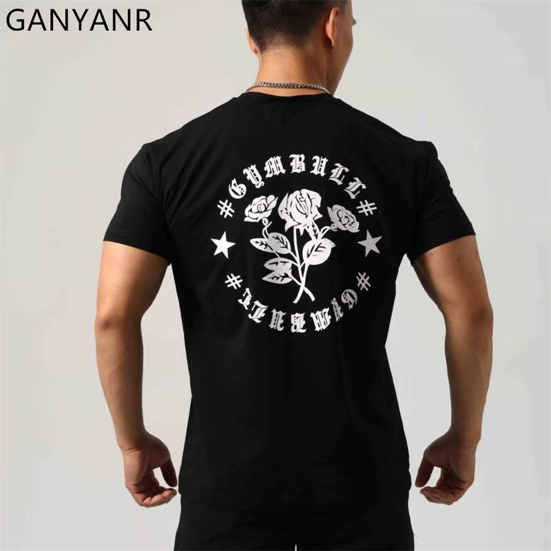 GANYANR T-shirt de course pour hommes Cool T-shirt entraînement et exercice Fitness vêtements actifs