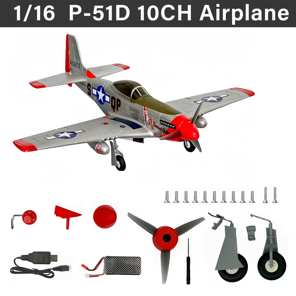 Avion de combat 9IMOD P-51D 2026, 10 canaux, brushless, caméra HD 1/16, gyroscope 6 axes, 3D, 25 min
