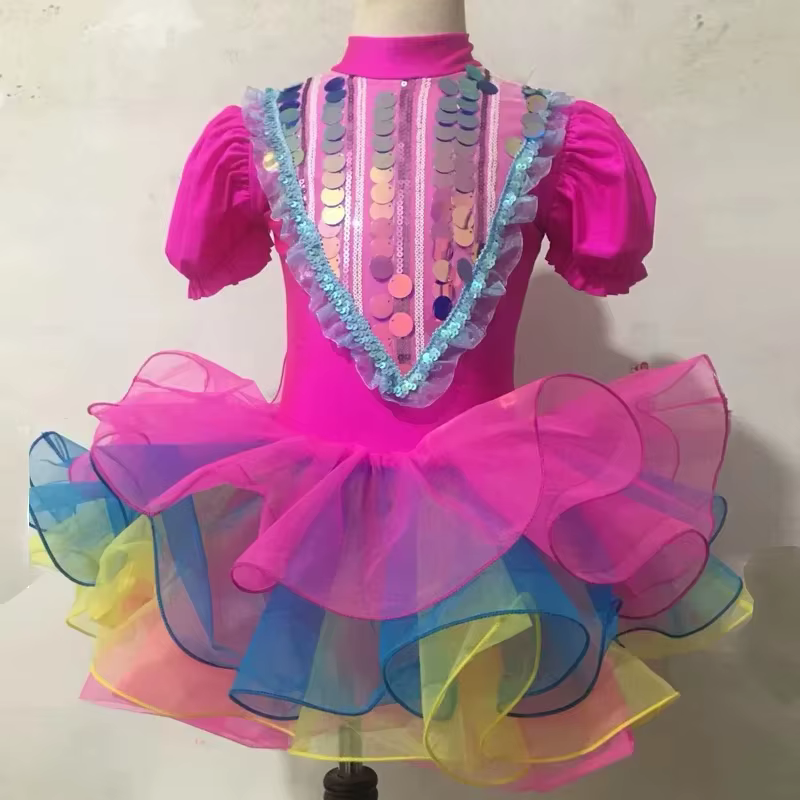 Rose enfants salle de bal vêtements paillettes danse moderne Tutu robe filles Jazz danse Costume scè