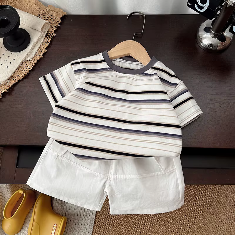 Vêtements pour bébé garçon 	 Ensemble T-shirt + short pour enfants, ensemble de vêtements d'été à ra