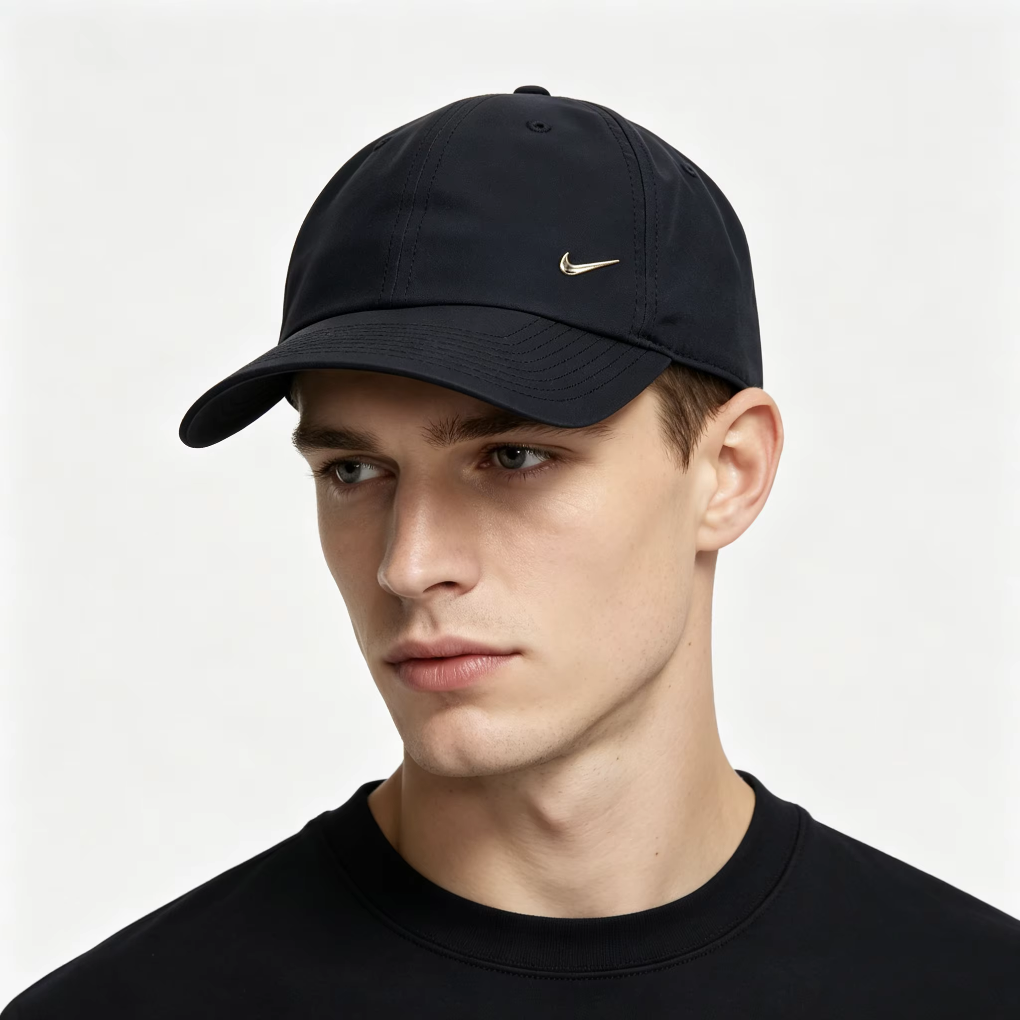 Casquette de baseball en polyester avec logo de la marque Nike, style unisexe pour couple, noir/doré
