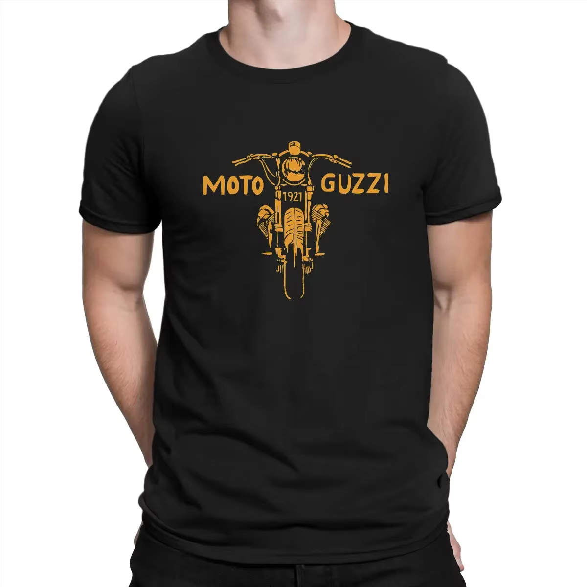 Moto Guzzi-T-shirt en polyester à manches courtes, tenues de moto, unique, délavé, orange, nouveau d