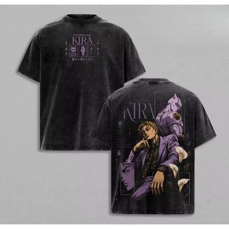 T-shirt Manga Kira Yoshikage JoJo's Bizarre Adventure pour Homme, T-shirt Vintage Lavé, T-shirt en C