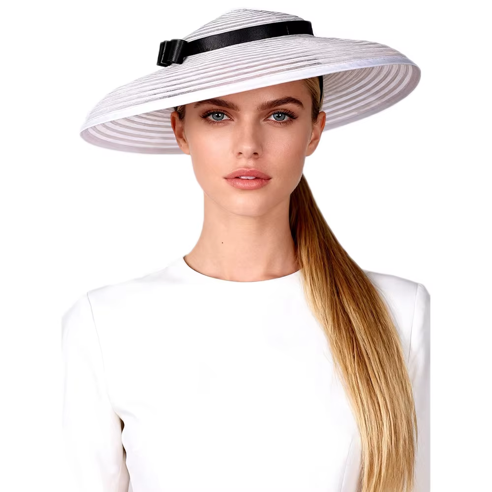 Chapeau Fascinator de Luxe FS Blanc et Marron à Large Bord, Élégant pour Femme, Idéal pour l'Église,