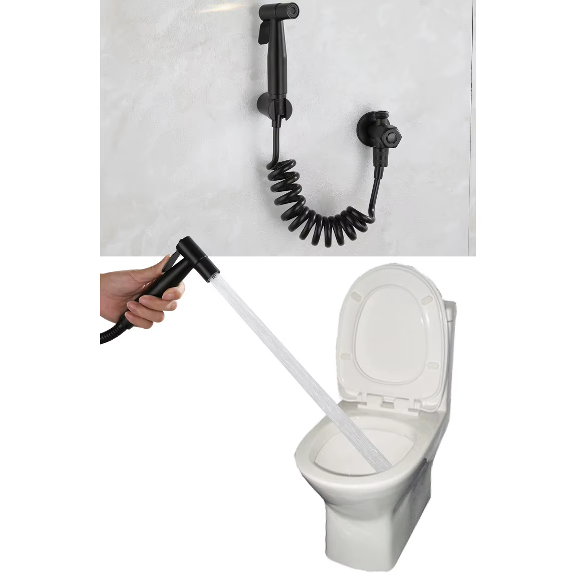 ABKJ-Black Ensemble de bidet mural noir, accessoires de salle de bain, pommeau de pulvérisation pour