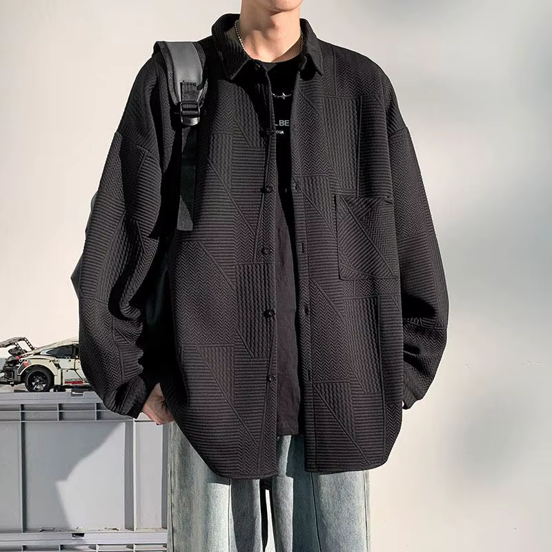Chemise décontractée à manches longues pour homme, taille plus, simple boutonnage, couleur unie, cou