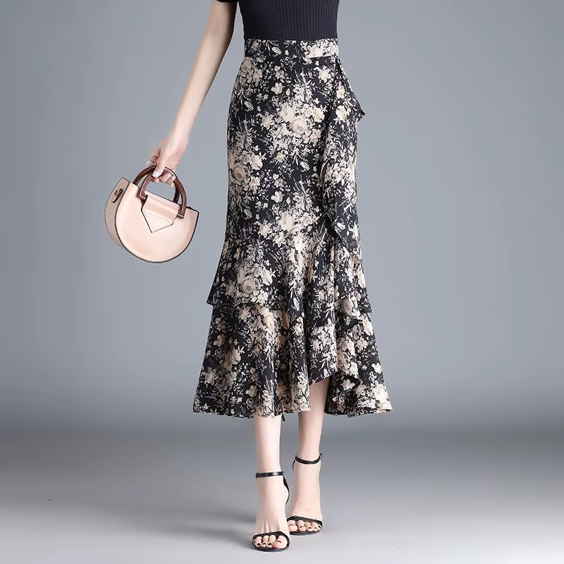 Jupes élégantes imprimées à volants irréguliers motif léopard pour femmes, nouvelle collection d'été