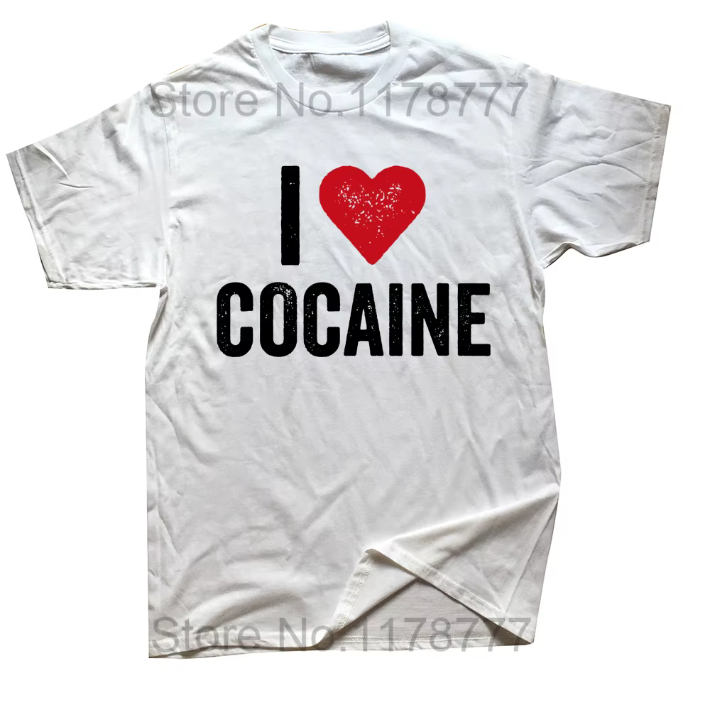 T-shirt manches courtes homme, streetwear, estival et humoristique, avec graphique I Love Cocaine, e