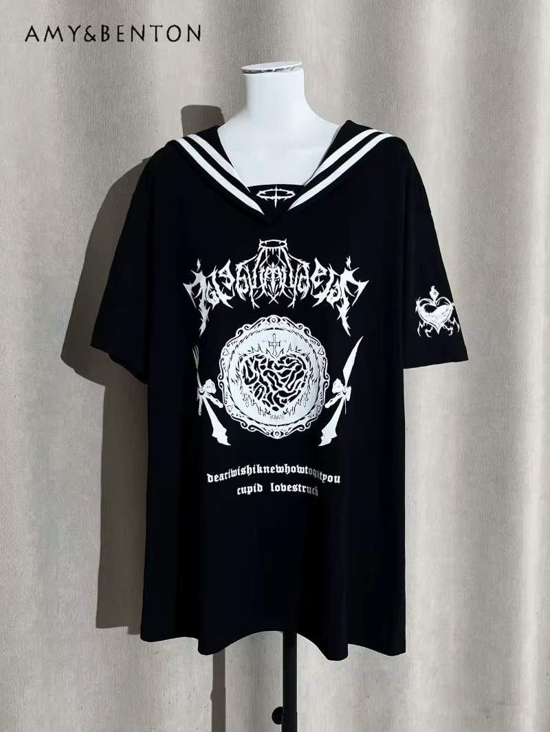 T-Shirt manches courtes col marin pour femmes, Original, imprimé de dessin animé, Y2K, Style japonai