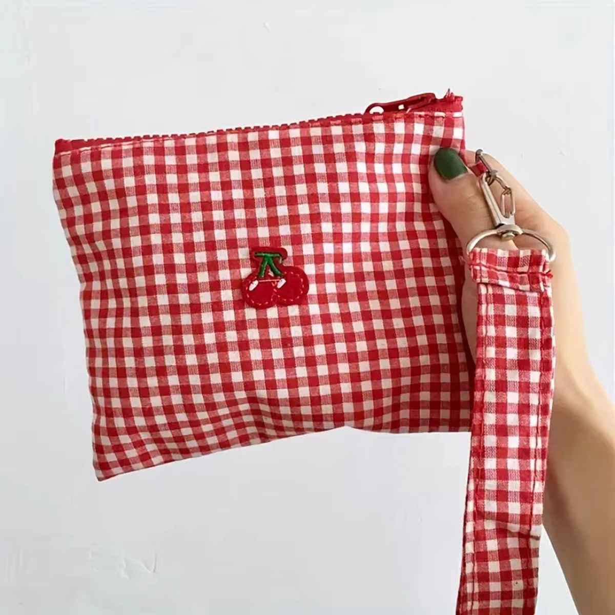 Trousse de maquillage en toile rouge cerise, portable et facile à transporter. Sac de rangement pour