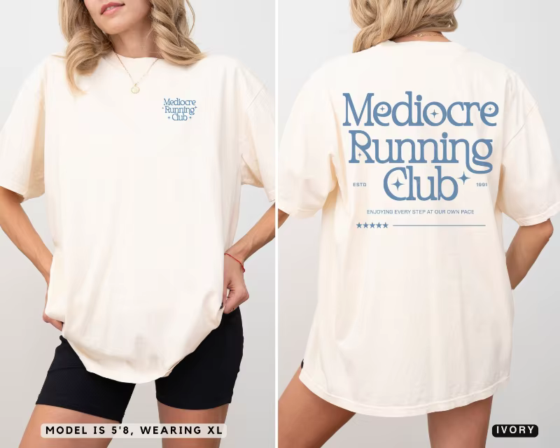 T-shirt Mediocre Running Club : T-shirt de sport graphique vintage, tendance, décontracté, pour femm