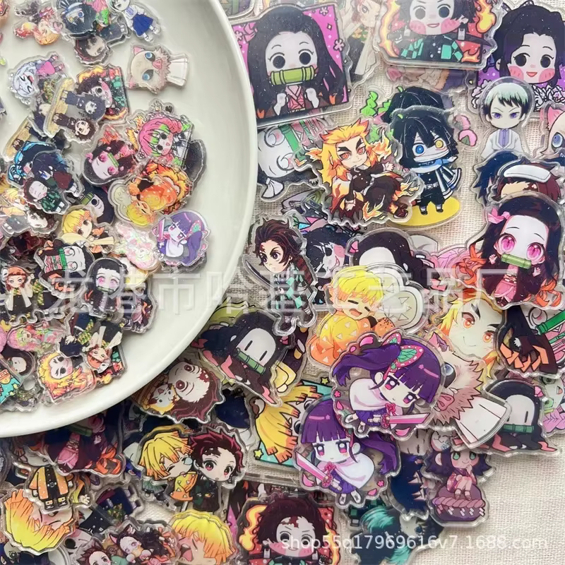 Demon Slayer Anime Cartoon Q-Version Transparent Acrylique Optique Double Face Feuille Porte-clés Br