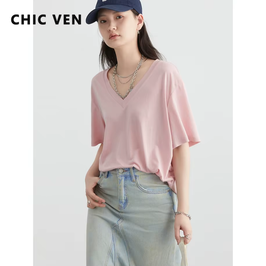 CHIC VEN femmes T-Shirts ample décontracté solide nouveau basique Cool T-Shirts pour fille à manches