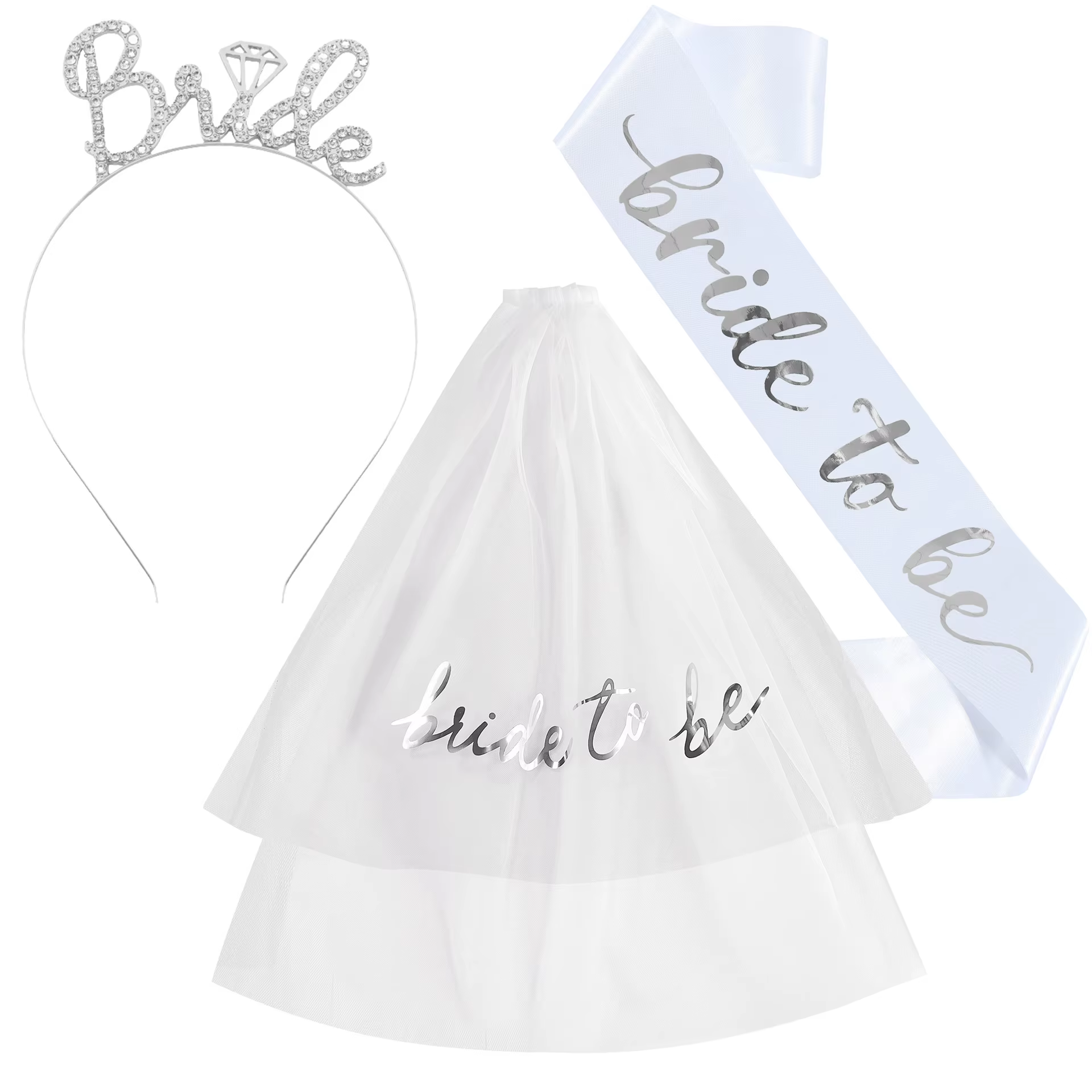 Ensemble de 3 accessoires pour fête de mariée, ceinture de mariée avec diadème et voile pour décorat